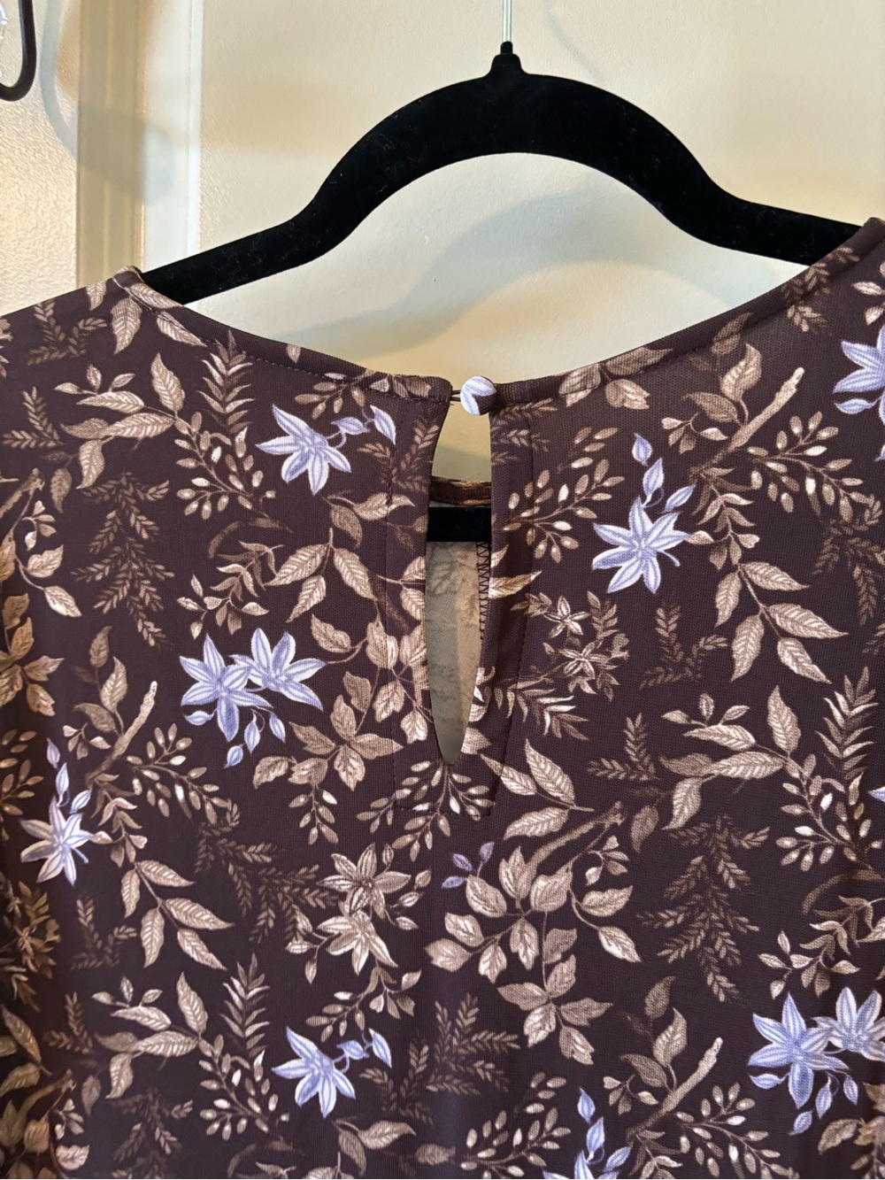LOFT Brown Floral Long-Sleeve A-Line Dress Large Petite Fall Cottagecore - Picture 7 of 10